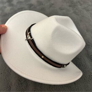 White Western Style Hat with Brown Band